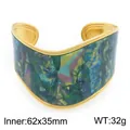 Gold plated titanium steel cuff bracelet with colorful iridescent abalone shell texture - 62x35mm