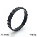 Black scalloped gear-shaped stainless steel ring 3mm width mechanical style band - Size 6 / Gear Pattern Black Style (KR91544-GC) / Black