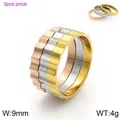 Set of 3 mechanical gear style serrated stainless steel rings in gold, silver, rose gold - Size 6 / Gear Pattern Three-Piece Set (KR91546-GC) / Set of 3 / Mixed Colors