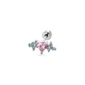 Zilveren kraakbeen stud hart met roze zirkoon en blauwe steentjes, schroefsluiting - Roze