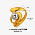 Tweekleurige roestvrijstalen wikkelring met zilveren bolletje en 1,8 cm binnendiameter - Zevenlaagse Golfkraal Stijl (ZN1027G-7) / Verstelbaar Open