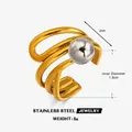 Tweekleurige meerlaagse spiraalvormige roestvrijstalen open ring met rollende bal - Drielaagse Spiraalkraal Stijl (ZN1101G-3) / Verstelbaar Open