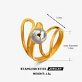 Tweekleurige gelaagde spiraalring met gepolijste zilveren kraal van duurzaam roestvrij staal - Drielaagse Eenvoudige Wikkel Stijl (ZN1614G-3) / Verstelbaar Open