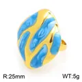 Anillo de acero de titanio chapado en oro con patrón de esmalte azul abstracto - Talla única / Estilo con Patrón Azul Claro (KR116246-SP)