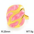 Anillo audaz de acero de titanio dorado con diseño abstracto de esmalte rosa para mujer - Talla única / Estilo con Patrón Rosa (KR116248-SP)