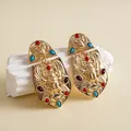 Pendientes de escarabajo dorados vintage con piedras acrílicas sobre soporte de piedra. - Estilo Relieve Escarabajo Medieval / Poste Plata Oro Rojo Azul