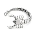 Detailed silver-tone scorpion shaped stainless steel men's bracelet on white backdrop - Steel