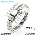 Bold ancient silver scorpion shaped titanium steel bracelet for men, 200mm length - Antique Silver