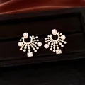 Macro view of luxury golden zircon stud earrings with radiant drop design in black gift box - Stud Earrings / Gold