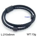 Bracelet homme en cuir tressé noir double couche avec perles en cuivre et zircon - Noir