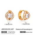 Detail view of gold stainless steel snake hoop earrings with clear zirconia stones. - White Zircon Snake Ear Buckle (JDE0301331-WT)