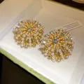 Macro detail of stunning French vintage gold flower earrings with pearls and diamonds - Silver Post Flower (HE35563) / Gold with White