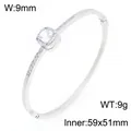 Elegant silver titanium steel bangle with square rhinestone centerpiece, 9mm width, 9g weight - Silver