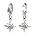 Elegante zilveren roestvrijstalen oorringen met fonkelende zirkoonster-hangers voor dames - Hexagramstijl / Zilver met witte zirkonia