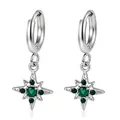 Stijlvolle zilveren roestvrijstalen oorringen met groene zirkoon sterbedel hanger - Hexagramstijl / Zilverkleur met Groene Strass