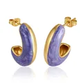 Élégantes créoles en acier inoxydable plaqué or 18 carats avec émail marbré violet - Violet