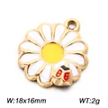 Emaillierter Gänseblümchen- und Marienkäfer-Anhänger für DIY-Schmuckherstellung 18x16mm - Gold