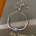 Vue détaillée du bracelet œil protecteur réglable avec pierres d'oxyde de zirconium - Style Oeil Chaîne de Boîte (HB7027)