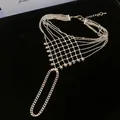 Silver mesh hand harness ring bracelet combo with intricate beaded tassel design - 10# Bracelet