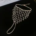 Close-up detail of the intricate hollow mesh design and tassel beads on the hand chain - 2# Bracelet