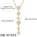 Detailed size view of gold stainless steel heart necklace with cubic zirconia settings. - Heart Multi-Pendant Style (NB-N1935) / 18K Gold / Gold
