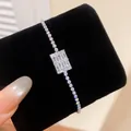 Exquisita pulsera de tenis de circonita con pieza central rectangular en terciopelo - Estilo Geométrico Rectangular (3# Pulsera-Plateado) / Plateado