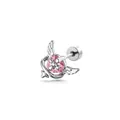Pendiente de botón con corazón rosa, alas plateadas y cruz para piercing cartílago - Rosa