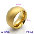 Wide gold stainless steel dome ring with 12mm width, brushed outer and shiny inner finish - Brushed Outer Polished Inner Domed (KR91802-GC)