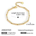 Détail du bracelet en acier inoxydable doré avec zircons, dimensions et spécifications - Bracelet Barre Rectangulaire Pavé Strass (JDB0207029)