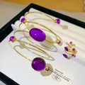 Ensemble bracelet de bras et bague bohème vintage doré avec pierres résine violettes - Ensemble de Bijoux Violet / Ensemble deux pièces / Or