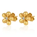 Nahaufnahme der goldfarbenen Blumen-Ohrstecker aus Edelstahl mit funkelndem Zirkonia-Stein - Blumenstil 4 / Gold