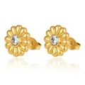 Elegante goldfarbene Blumen-Ohrstecker mit einem funkelnden zentralen Zirkonia - Blumenstil 3 / Gold