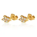 Elegante goldene Edelstahl-Blatt-Ohrstecker mit Zirkonia im Marquise-Schliff - Blumenstil 7 / Gold