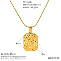 Detail view of 18k gold plated hammered square pendant necklace with dimensions - 25x16mm