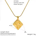 Detailed close-up view of the 18k gold plated square necklace with hammered texture pendant - 24x20mm