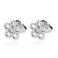 Elegante silberfarbene Blumenohrstecker aus Edelstahl mit glänzendem Zirkon-Zentrum - Blumenstil 6 / Silber