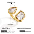 Detailed view of 18k gold plated stainless steel ring with cubic zirconia and dimensions - Pear and Square Style (JDR0104334)