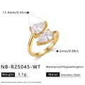 Detailed view of a gold stainless steel ring with dual pear-shaped cubic zirconia - White