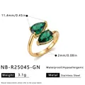 Stainless steel gold ring with two green pear-shaped zirconia stones showing dimensions - Green