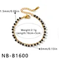 Vue détaillée montrant la longueur de 16cm+5cm et la taille des perles du bracelet doré. - Style de Chaîne à Perles Géométriques Noires (NB-B1600) / Or 18 carats