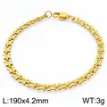 Gold stainless steel link bracelet with square H-shaped links and lobster clasp - 190mm x 4.2mm / Gold