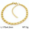 Gold stainless steel bracelet with rectangular links and adjustable extension chain - 175mm x 4.2mm / Gold