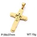 Großer vergoldeter Kreuzanhänger 58x37mm aus gebürstetem Edelstahl für Herren - Anhänger Ohne Kette / Goldenes Kreuz (KP119369-KL)