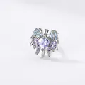 Y2K style winged heart sword earring with blue and purple crystals on silver stud - Bluish Purple (Single Piece)