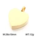 Elegant polished gold-colored heart-shaped stainless steel pendant, 26x19mm size - Gold