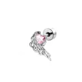 Gothic hartvleugel kraakbeenpiercing in zilver met roze kristal - Rechterkant Stijl (A-1620) / Enkel Stuk / Roze