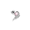 Gothische hartvleugel oorknopjes met roze edelsteen, zilverkleurige titanium legering. - Linkerkant Stijl (A-1620) / Enkel Stuk / Roze