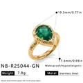 Dimensiones detalladas del anillo de acero con circón verde gota de agua, peso de 7,8 g - Talla 8 / Verde esmeralda