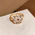 Funkelnder Zirkon-Blumenring, eleganter verstellbarer Goldring mit luxuriösem Design - Blumen Offener Ring (HR3994) / Gold