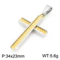 Colgante de cruz de acero de titanio bicolor oro y plata con ranuras verticales - Colgante Solo (Sin Cadena) (34x23mm) / Oro y Plata (KP119486-HR)